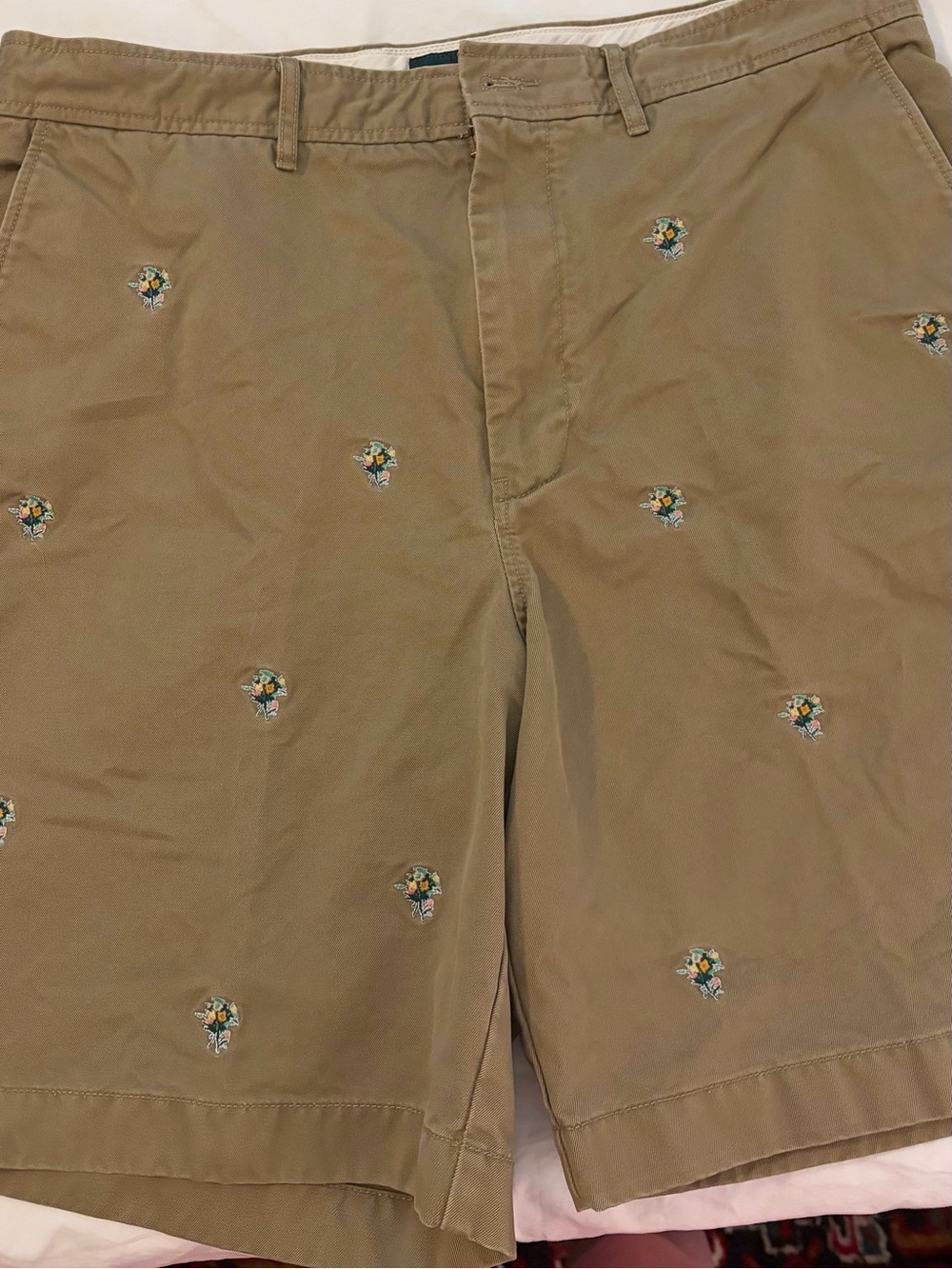 J. Crew Khaki Embroidered Floral Flat Front Shorts